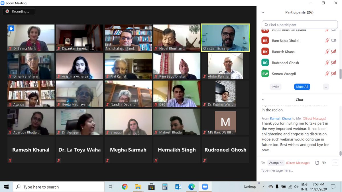 Nishchalnath's tweet photo. #COSATT webinar on 'US Elections 2020: Implications for South Asia' held yesterday. Mr. Jehan Perera, @AmbassadorDeo, @Bhattaraid53, Amb. Arif Kamal analyzed the likely approach of @JoeBiden towards our region. 35 heads or reps. of major South Asian think-tanks participated. https://t.co/N8GiiVtfL7