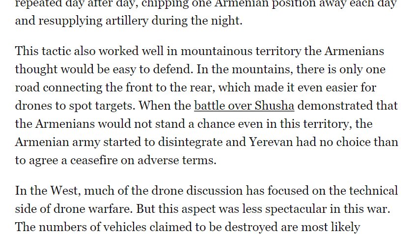 Azerbaijan only had limited success in northern Karabakh, which has the most mountainous terrain. The terrain around Shusha doesn't compare, plus they didn't have well-prepared positions there, unlike northern Karabakh. That's why Az focused its assault in the south. 18/
