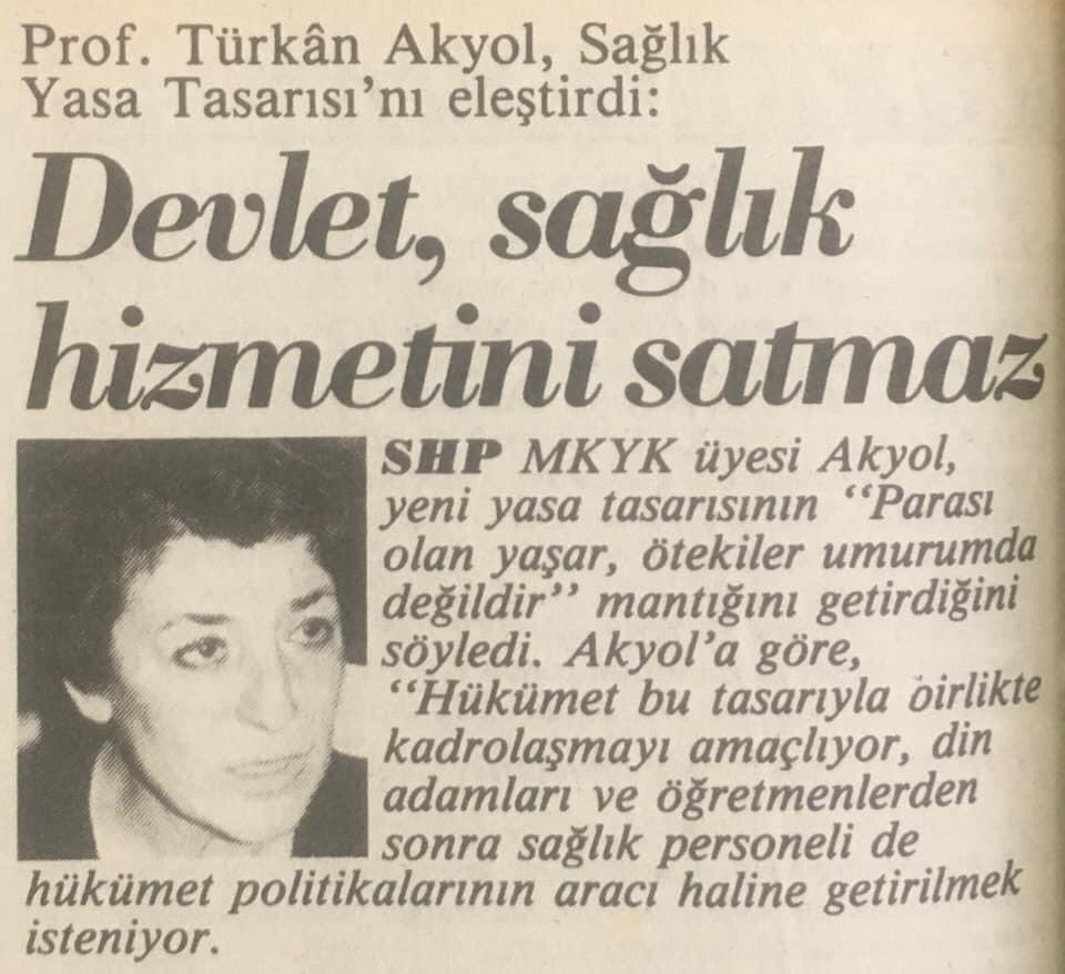  #SelahattinYazıcıoğlu’na, 1980 yılında Sedat Simavi ödülünü veren jüride, Türkiye’nin büyük ve halkçı hekimleri var. Onlardan biri de tıpkı Selahattin Yazıcıoğlu gibi para için değil, toplum sağlığı için hekimlik yapan, bunun büyük mücadelesini veren Prof. Dr.  #TürkânAkyol...