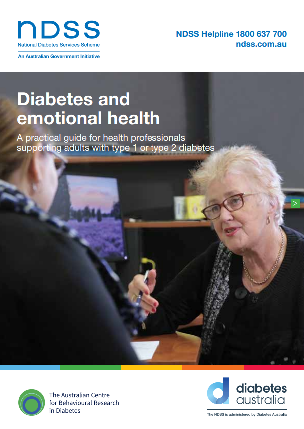 diabetesqual's tweet photo. The NDSS 'Diabetes and emotional health' resource has been updated. This practical guide supports health professionals to identify, address and communicate about emotional health problems during consultations with adults with type 1 or type 2 diabetes. https://t.co/TRXLzqDLx9 https://t.co/WoVGpEh46N