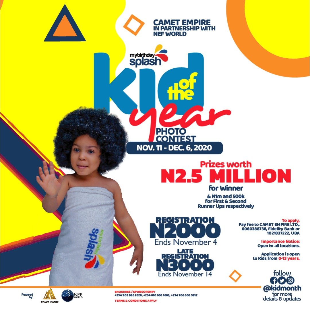 KidMonth's tweet photo. Kid of the year 2020
Stage 3

To register for other months:
Kindly pay/transfer the registration fee of 1k to:
CAMET EMPIRE LIMITED
6060388738, Fidelity Bank
 https://t.co/MgzM5K9cTt
Kindly use chrome or UC browser for registration

Enquiry - +2349028862628 https://t.co/vJwYsbg3pv