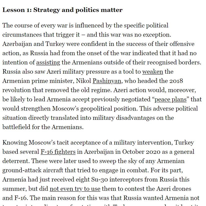 I don't put much credence into the theory that Russia wanted this conflict to happen. Why deliver modern arms essentially for free this year to Armenia? Moscow didn't know in Sep that the final resolution would be relatively advantageous for it. Plus, the CSTO looks weaker. 19/