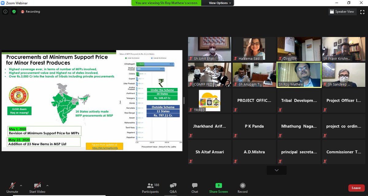 VanDhanSeVikas's tweet photo. #TRIFED conducts National level Webinar today on Phase 2: Implementation of MSP for MFP and Van Dhan Mega Projects, along with all the State Nodal and Implementing Agencies and members of Van Dhan Kendras.
@PIB_India @PIBTribal @mygovindia @MundaArjun
#VanDhanYojana #MSPforMFP https://t.co/Ukk4RjwSkH