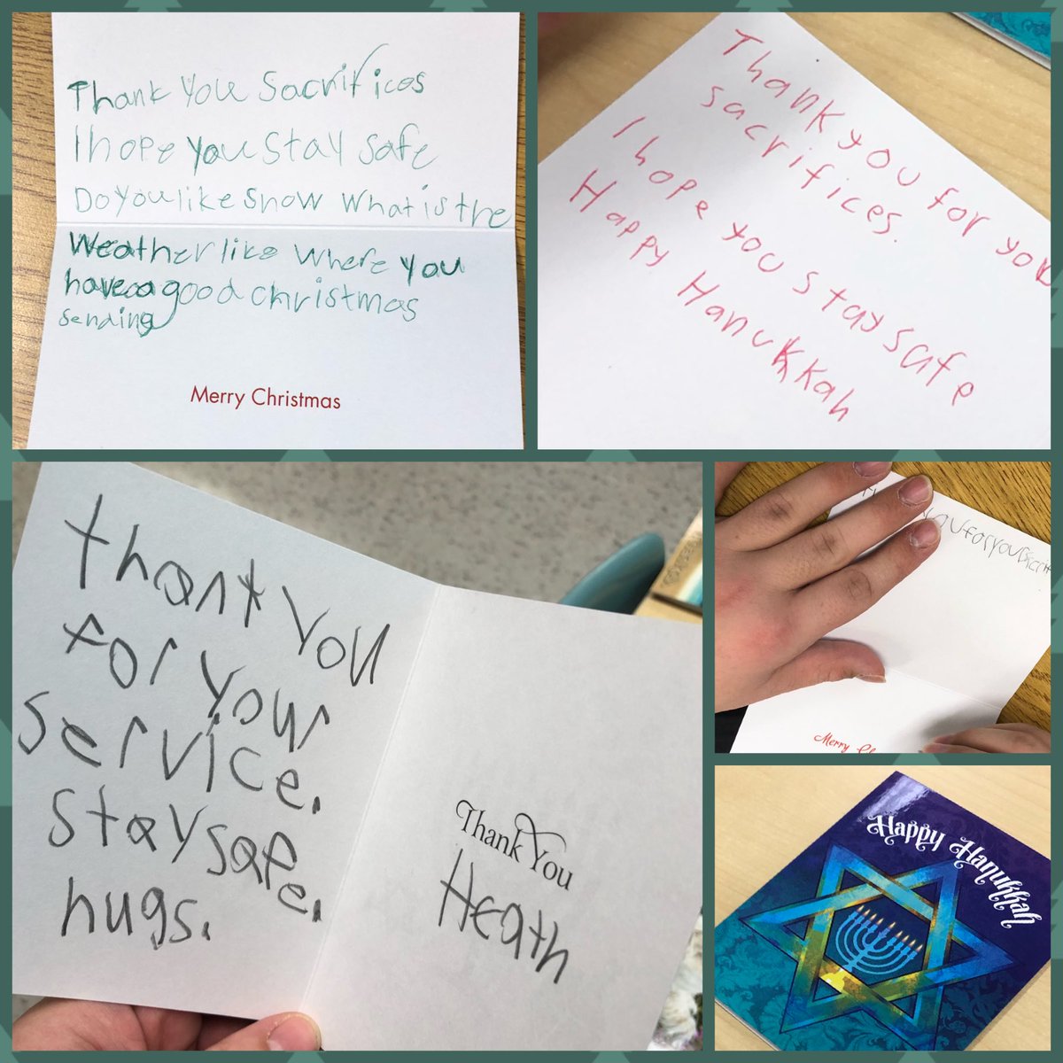 LBensette's tweet photo. We wrote and mailed some #Christmas and #Hanukkah  cards to our #canadiantroops today. #proudteacher https://t.co/rSWGpzluRr