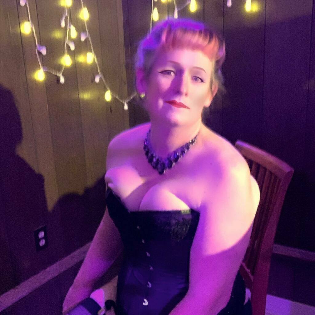 VioletDeVille's tweet photo. Taking the new corset out for a spin today, complete with attached garters. It is the smallest corset I own and I looks like cinching it closed is not that far away either. Harumph. 
.

#selfie #366selfies #day329 #girlsLikeUs #transIsBeautiful #transWom… https://t.co/KJTgPLMDa5 https://t.co/fmw84zNFcL