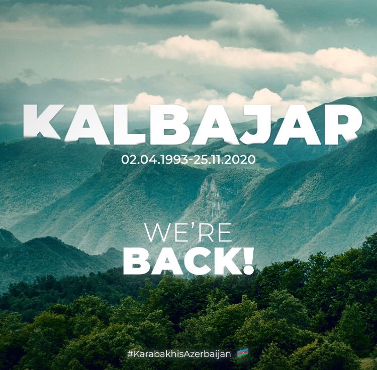 The biggest district of #Azerbaijan, #Kalbajar after 27 years of occupation is liberated! Azerbaijani armed forces made #Armenia to sit on negotiation table and sign a capitulation act. Justice is implemented! #KarabakhisAzerbaijan #Kelbecer #Karabakh #karabakhisazebaijan