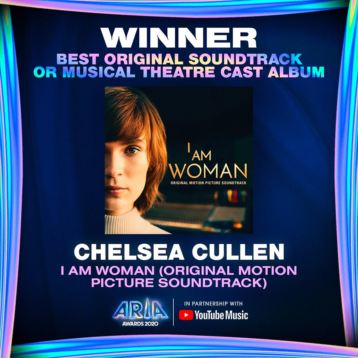 ARIA_Official's tweet photo. Congratulations to 2020 #ARIAs Best Original Soundtrack or Musical Theatre Cast Album winner: @Chelsea__Cullen for I Am Woman (Original Motion Picture Soundtrack)! https://t.co/TxFZoWsxue