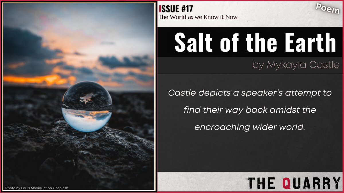 TheQuarryMQ's tweet photo. #PoemOfTheWeek - Salt of the Earth by Mykayla Castle
Read it here: https://t.co/HiHjbcsEKT

#MQTQJ #CreativeWriting #Writing #Journal #IssueSeventeen #TWAWKIT #ShortStories #Poetry #CNF #Read #Write #Readers #Writers #Reading #WhatToRead #ReadThis #Poem https://t.co/r27A0KRVaL