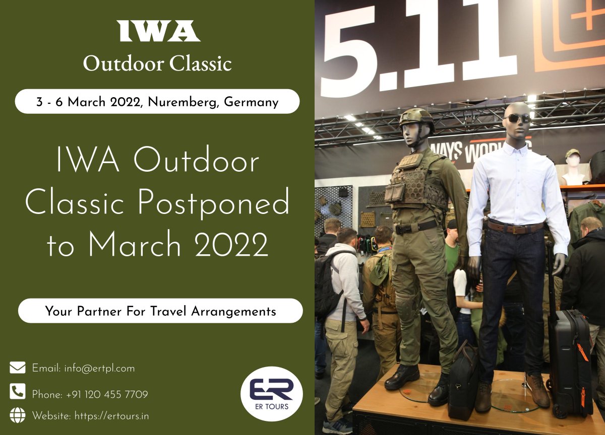 @iwaoutdoorclassics Postponed to March 2022.

New Date:  3 - 6 March 2022, Nuremberg, Germany

Contact us for more information:-

📧Email- info@ertpl.com
☎Call - +91-120-4557709

#IWAOutdoorClassics #roadtoiwaoutdoorclassics2022 #hunting #shooting #defenceindustry