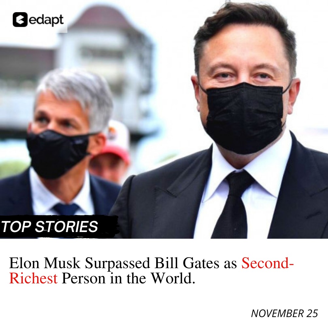 edapthere's tweet photo. Elon Musk surpassed Bill Gates as  second richest person in the world

#elonmusk #billgates #RichestMan #microsoft #tesla #economy #RichThursdays  #SpaceX #updates #currentaffairs #forbes #richest #edapt #edaptlearning #edaptschool #edaptapp https://t.co/FZ3epyXrR3