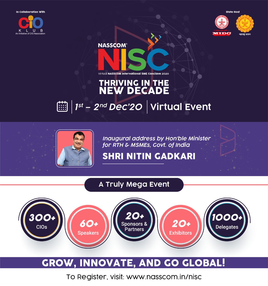 Pleased to welcome Hon Minister for MSME Shri Nitin Gadkari ji <a href="/nitin_gadkari/">Nitin Gadkari</a> to our #NISC2020, the largest conference planned for #ITSMEs and #ITUsers on 1st &amp; 2nd Dec2020. Do register and attend please.