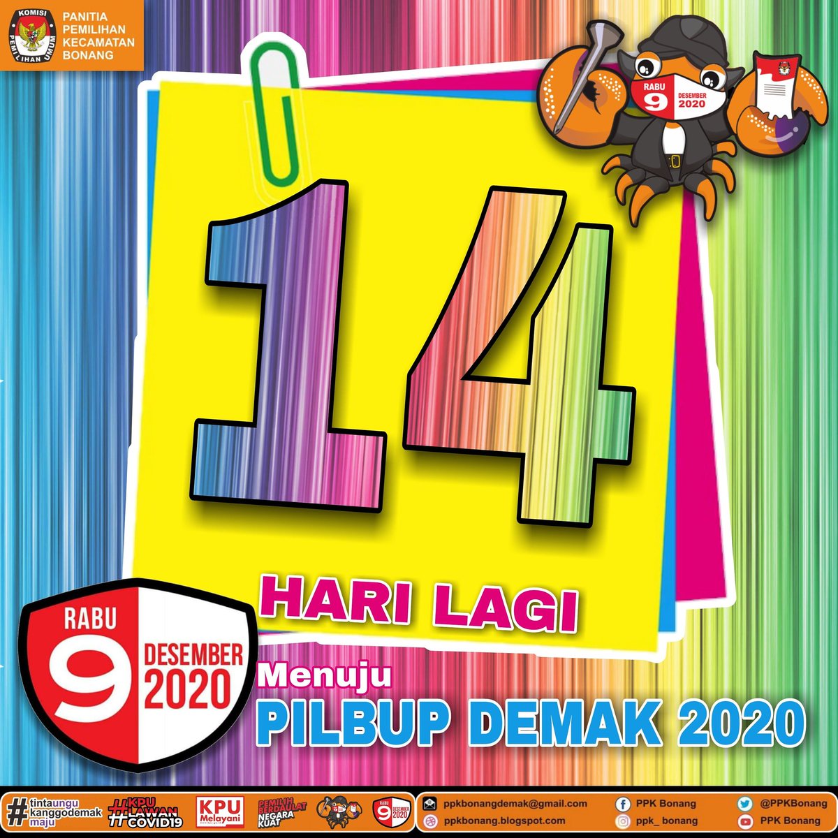 PPKBonang's tweet photo. 14 Hari hitung mundur menuju Pemilihan Bupati dan Wakil Bupati Demak Tahun 2020.
Jangan lupa yaaa 9 Desember 2020!
Nyoblosss..!!

#tintaungukanggodemakmaju
#sukseskanpilbupdemak2020
#pemilihberdaulatnegarakuat
#pilbupdemak2020
#kpulawancovid19
#kpudemak2020
#ppkbonang
#countdown https://t.co/bsyDGwXa86