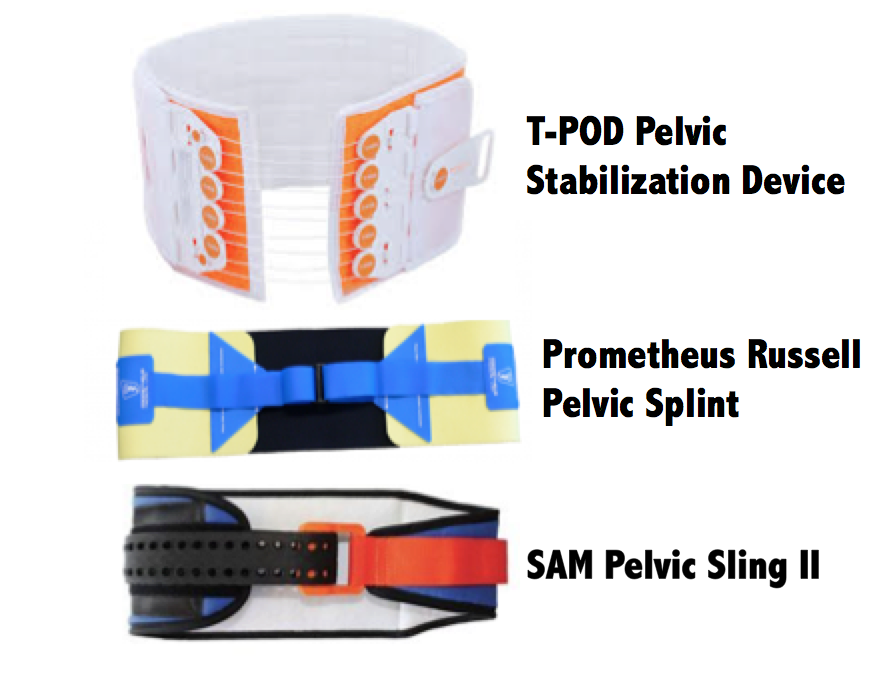 PELVIC BINDERS: a thread.At  @nhsuhcw we receive major trauma patients wearing one of the three commercial pelvic binders shown below, applied by our  @OFFICIALWMAS  @EMASNHSTrust ambulance service or  @WNDLRAirAmb  @MAA_Charity  @MAGPAS_charity air ambulance colleagues: