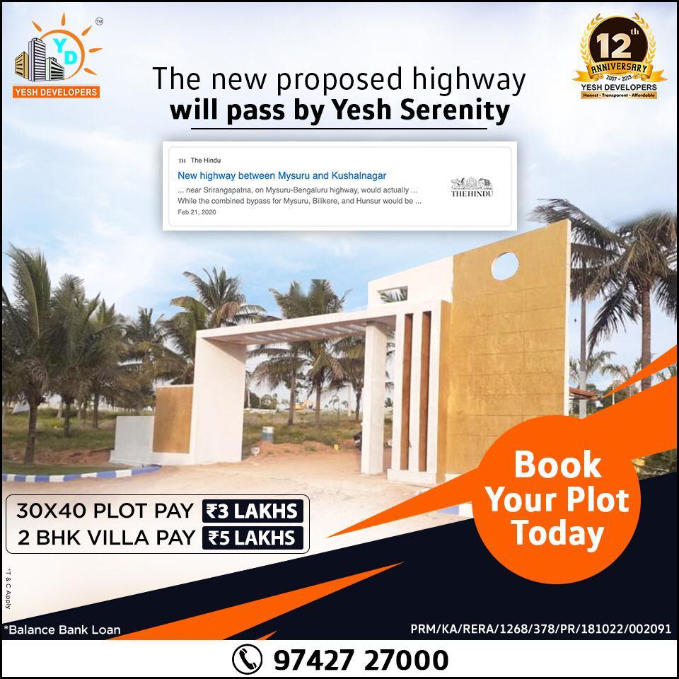YeshDevelopers's tweet image. Buy RERA approved plots at Yesh Serenity. New Highway between Mysore  and Kushal Nagar will pass by Yesh Serenity.

Visit yesh.in for more info or free site visit.

#mysore #plots #villas #yeshdevelopers #yeshserenity