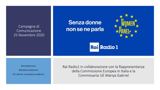 #NoWomenNoPanel
🚩Rafforziamo la cultura della #parità. Noi aderiamo
 #25novembre2020 #EuropeanUnion #Italia 
<a href="/Radio1Rai/">Rai Radio1</a>