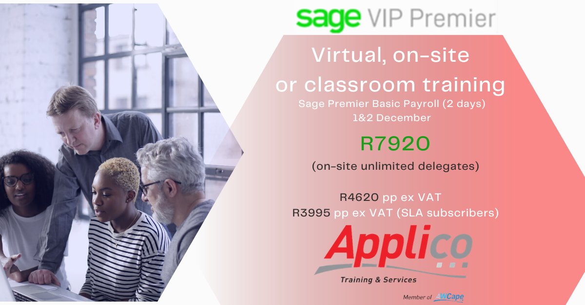 Taking full ownership of the #payroll function is the main purpose of the <a href="/Sage/">no</a> Premier Basic course. 
Uninterrupted classroom and virtual #training is now live at the official #capetown Sage training centre (#solarpower through <a href="/AWPowerSA/">AWPower</a>).
#sagepartner #HR #skills