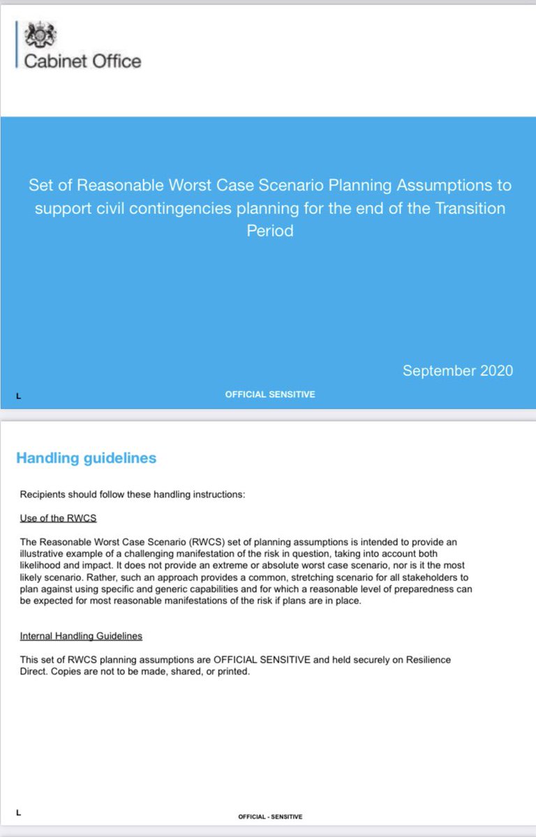 The ‘official sensitive’ briefing of ‘Reasonable Worst Case Scenarios’ has been distributed to multiple govt agencies. Yesterday, the Cabinet Office refused to comment on both the content of the leaked documents or why these scenarios were being kept secret from the public