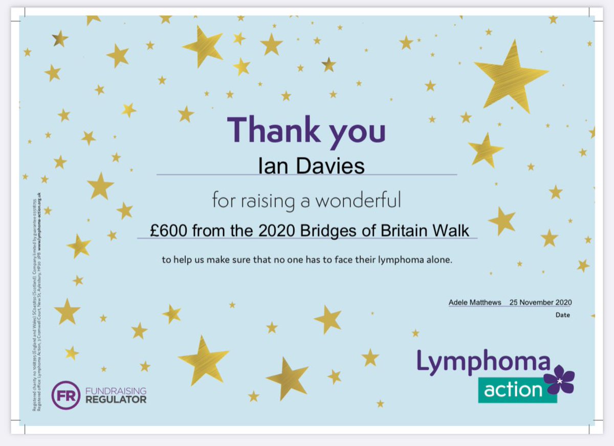 djiandavies's tweet image. Official certificate arrived today for the Lymphoma Bridges of Britain walk in September. Thanks for all your support and donations. @trudyanndavies
