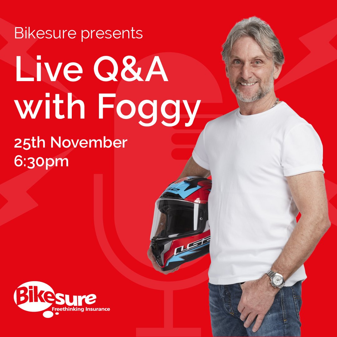 Join us on our Instagram Live (<a href="/bikesure/">Bikesure</a>) today at 6:30pm for a live Q&amp;A with <a href="/carlfogarty/">FOGGY   MBE</a>!

#carlfogarty #motorcyclelive #continuousbikesure <a href="/motorcyclelive/">MCL</a> #instagramlive #motorbike #motorcycle #motorbikes #motorcycles #bikeinsurance #motorbikeinsurance