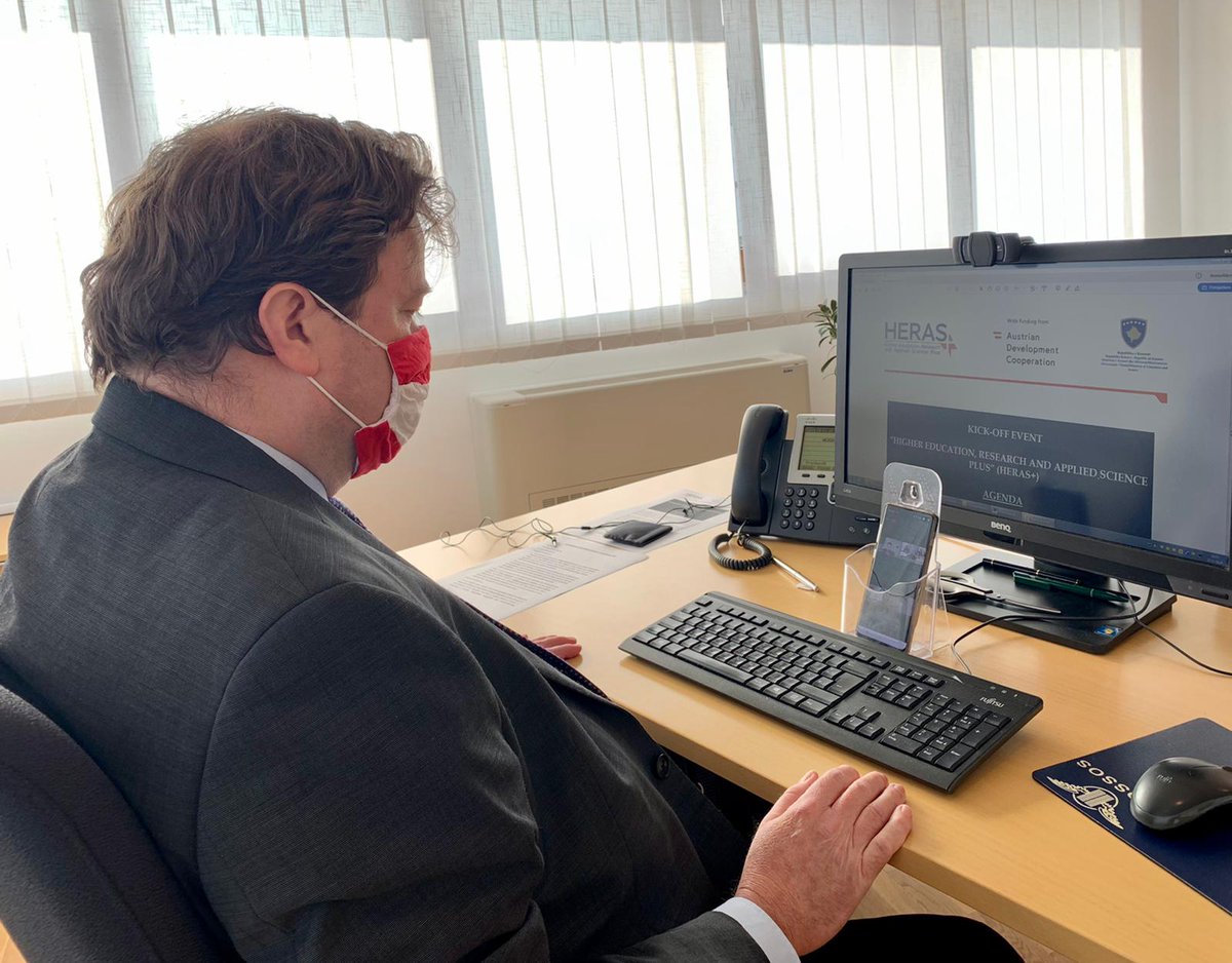 Participated in online kick-off for HERAS+ Project funded by @ADCinKosovo and aiming at bringing #Kosovo higher education closer to #EU standards. #Austria is biggest donor country in higher education in Kosovo #AustriainKosovo <a href="/MFA_Austria/">MFA Austria</a>