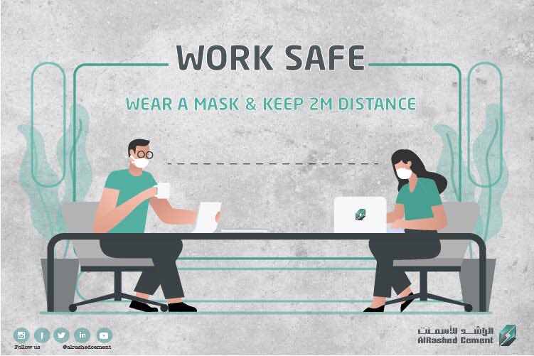 alrashedcement's tweet photo. Wear a Mask and Keep Distance, for your safety and the safety of all the workers.
#StaySafe #SocialDistancing #WearAMask #BeSafe #covid19 #SaudiArabia #AlRashedCement #becareful #wednesdaythought https://t.co/ZiRY03tCZF