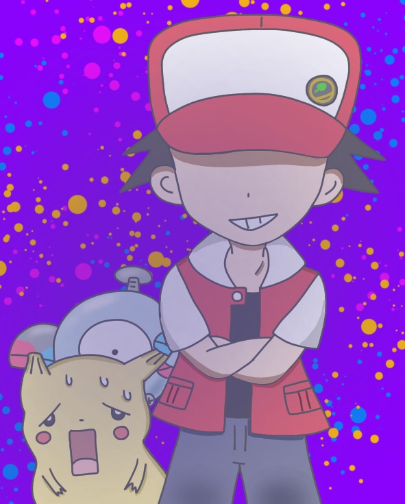 れみ ポケモントレーナー版深夜の真剣お絵描き60分一本勝負 お題 ポケットモンスター関連漫画のキャラクター 4コマ 漫画劇場のレッド とピカチュウとコイル