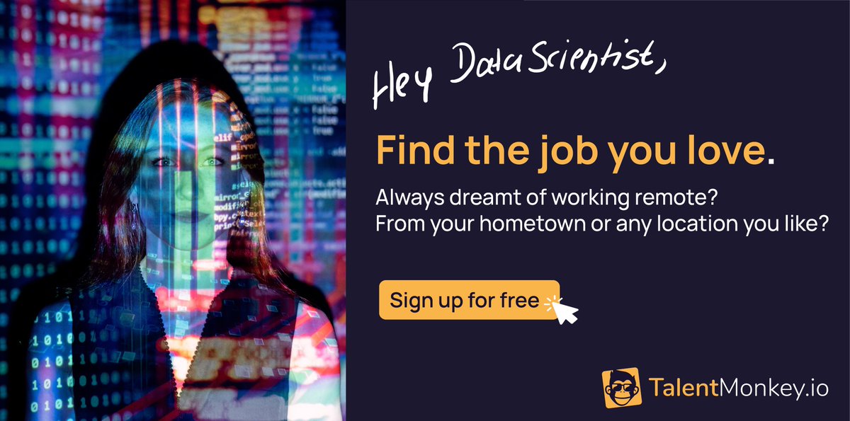Hey Data Scientists, you want to have fun at work?
Be flexible? Develop your skills? Work from everywhere? Want to be appreciated for who you are?

Then register at TalentMonkey and find the job you love: talentmonkey.io/talents

#datascientist #datascience #dataanalytics
