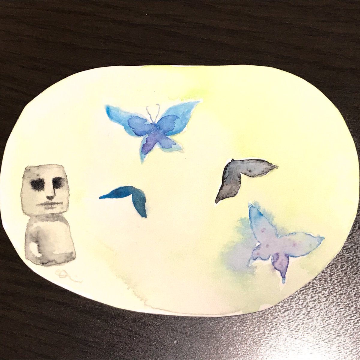 𝕆 𝕖𝕃𝕚 春っぽい Art Illustration Drawing Doodle Human Rose アート イラスト ドローイング らくがき モアイ像 野原 蝶 水彩