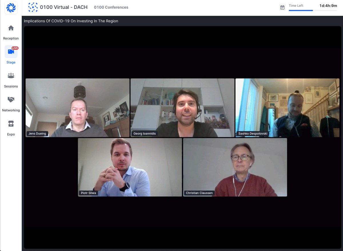 0100conferences's tweet photo. What are the implications of #COVID19 on #investing in the #DACH region? Join the discussion now - https://t.co/NsPYNJgETS
@claussenventech, @Ventech_VC
@JensDueing, @frogcapital
Piotr Sliwa, @3TSCapital
Georg Ioannidis, @UniqaVentures
@SDespotovski, Hinna Park Capital

#startups https://t.co/ZoyRWURuXw