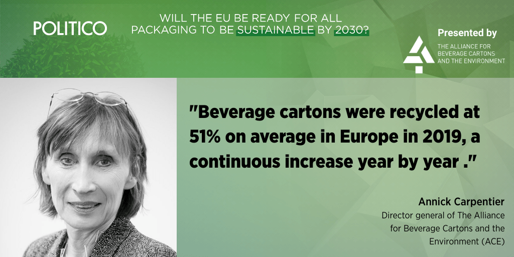 LivePOLITICO's tweet photo. Director General @Beveragecartons Annick Carpentier kicked off our #PackagingEU event | Watch live now below or on https://t.co/pimJNzHUfR | https://t.co/lHNt67wGGm