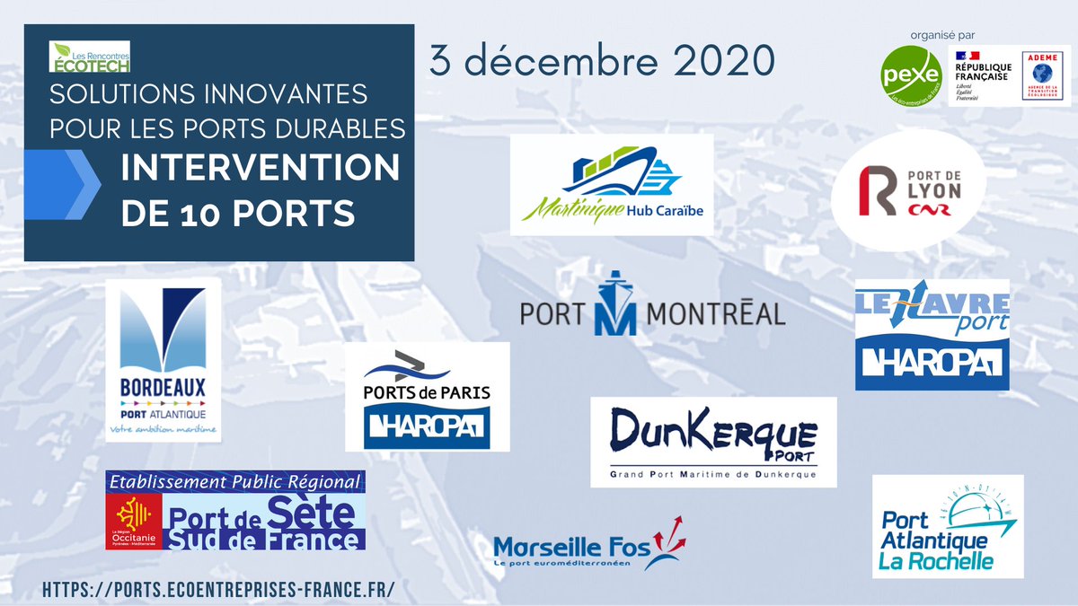 [🗓️J-8]🚢Inscrivez-vous à la 1ère Rencontre #ports #durables organisée le 3/12/20 <a href="/PexeFrance/">Réseau Pexe - Eco-entreprises de France</a> <a href="/ademe/">ADEME</a>✅100% en ligne✅Proposez vos solutions #environnement #énergie aux nombreux ports présents! Programme et infos👉bit.ly/3nW6j7e
