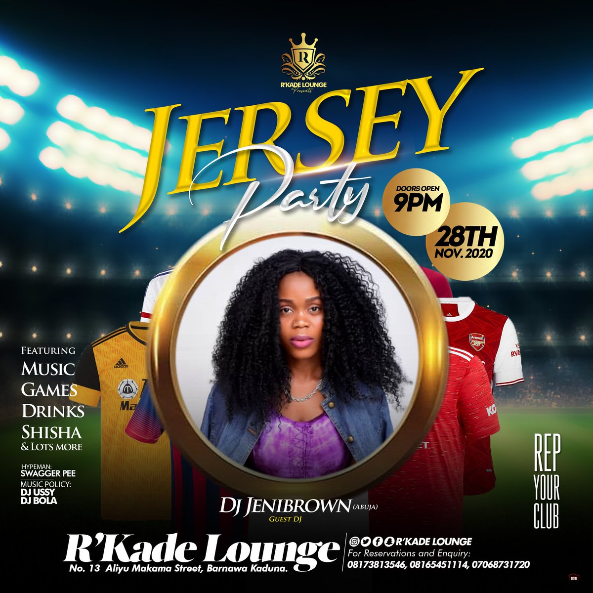 Rkade1's tweet photo. .... This weekend Saturday 28th Nov. 2020 tagged @rkadelounge and Games #jerseyparty and we will have in our midst all the way from Abuja @deejayjenibrown live as our guest Dj.  

Don't miss, don't be told, its extraordinare 💯, its @rkadelounge .... Your No. 1 Night life spot. https://t.co/VcxoWB8I2u