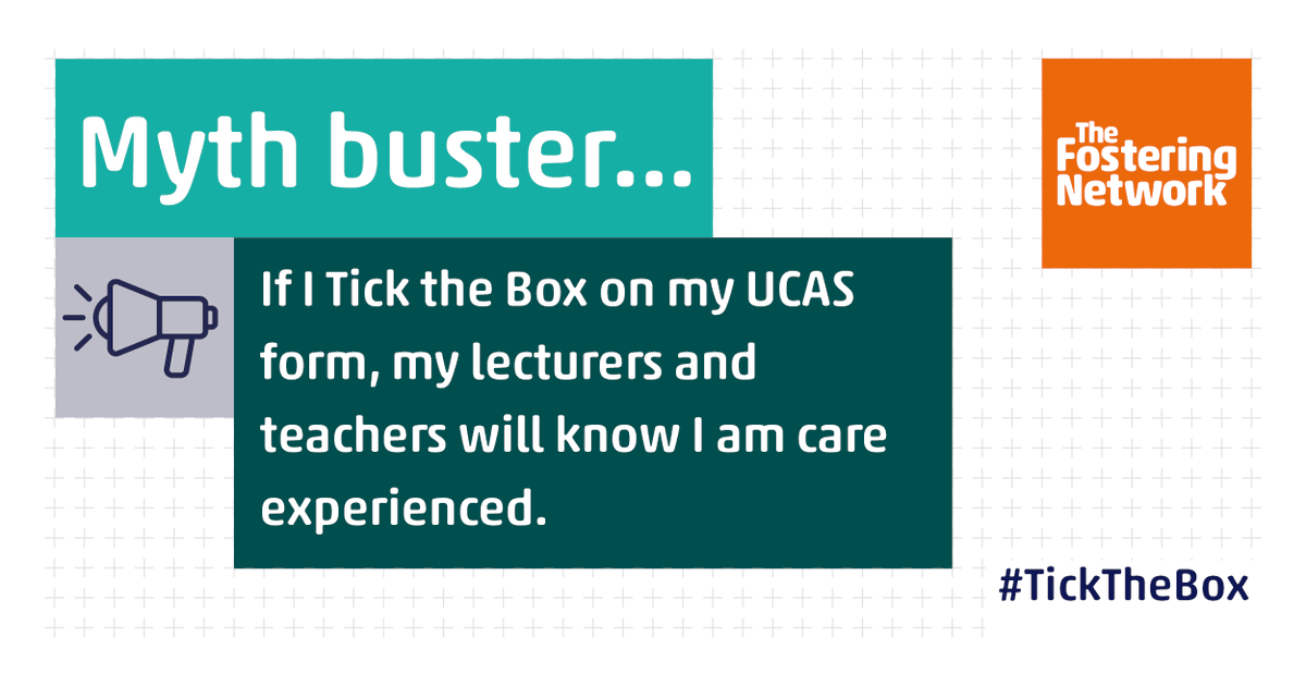 tfn_campaigns's tweet photo. If you choose to #TickTheBox on your UCAS application, that information will only be shared with those who are  involved in offering support. Your friends, lecturers and teachers won’t know unless you choose to tell them, and it will never be used to discriminate against you. https://t.co/OdxLOFlBGV