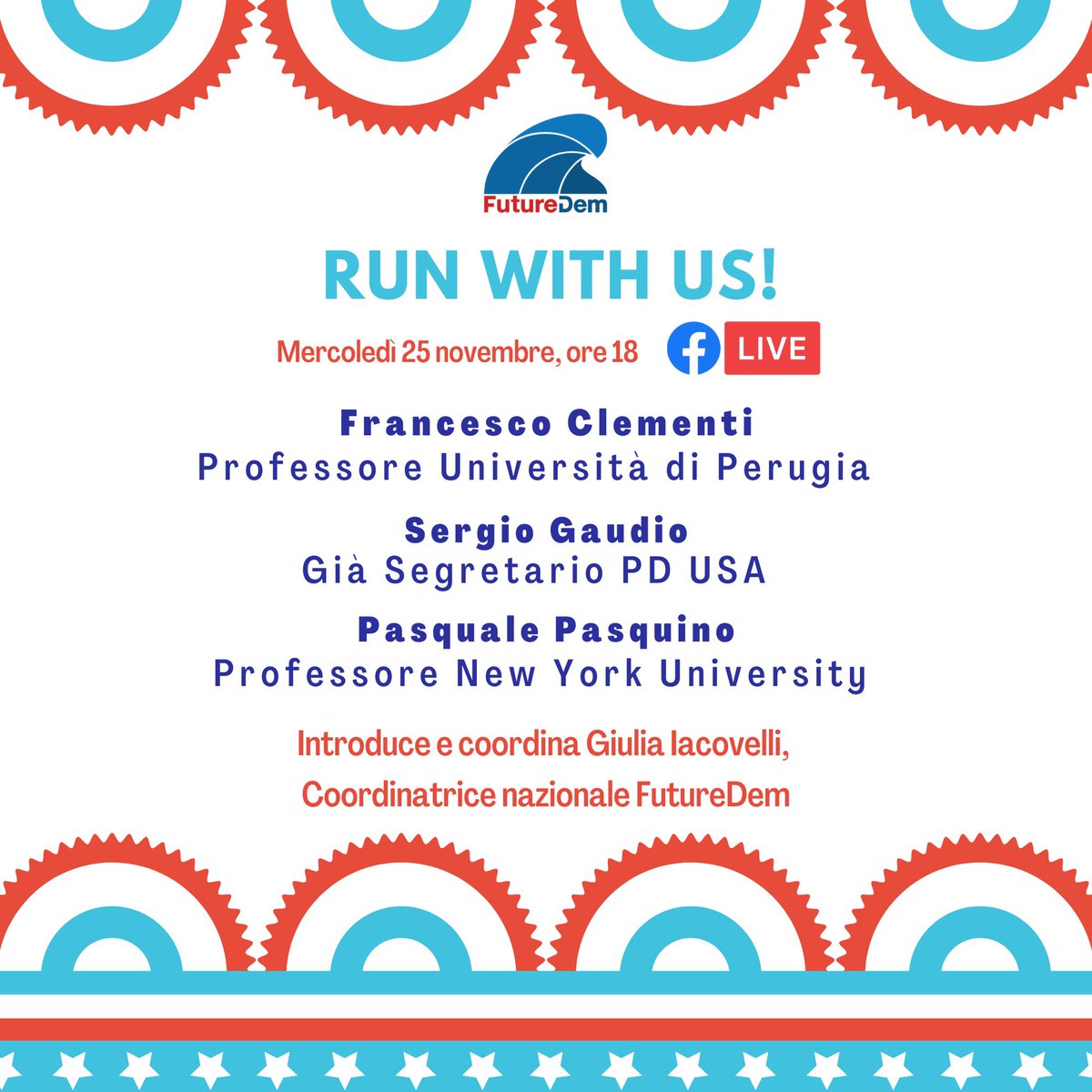 futuredem's tweet photo. Vi aspettiamo oggi alle 18 in diretta sulla nostra pagina Facebook per parlare di elezioni americane con @ClementiF, @sergiogaudio e Pasquale Pasquino #runwithUS https://t.co/p4s8cX67hB
