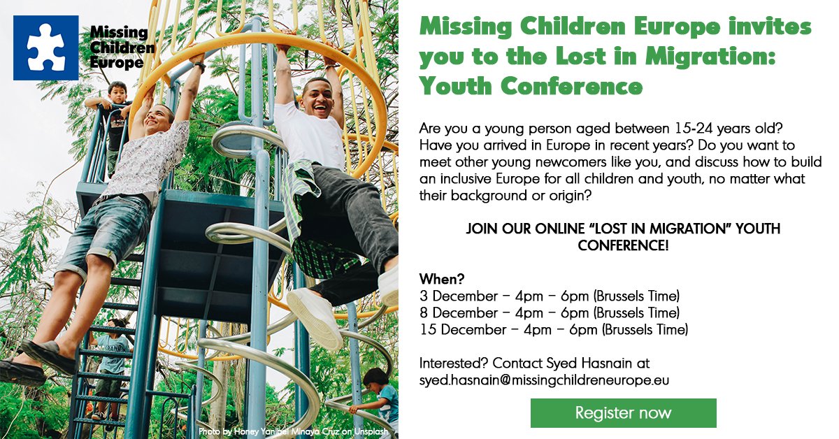 MissingChildEU's tweet photo. Join #LostInMigration Youth Conference, discuss migration-related issues that affect children and youth, and help adopt new legislation that protect all newcomers.
📆 3/8/15 December
👥 For young people who have arrived in Europe in recent years
Register: https://t.co/3xmYYaPZeO https://t.co/yde5DbhY9c