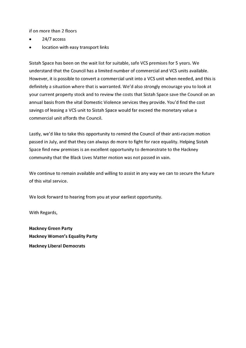 WomenHackney's tweet photo. On Day 1 of #16Days we call on @hackneycouncil @mayorofhackney to fulfil their Public Service Equality Duty &amp; ensure @Sistah_Space are offered priority access &amp; new premises in Jan.
 
Read our joint letter with @hackneygreens and @HackneyLibDems. 👇🏿👇🏾👇🏽 
 
#16DaysofSistahSpace https://t.co/Qpfw9U17LL