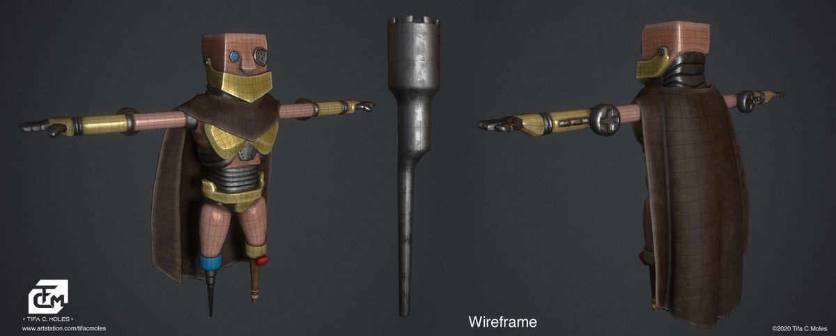 TifaCMoles's tweet photo. Wireframe post here!
Three of the NPCs of Search of Light @triggerthemons
Polycount of each one,
Burgomaster Robot: 9.442 tris
Technomancer Robot: 17.122 tris
Alarife Robot: 13.482 tris
#3dart #3Danimation #3DModel #3D #SearchofLight https://t.co/iW0CP2stfB