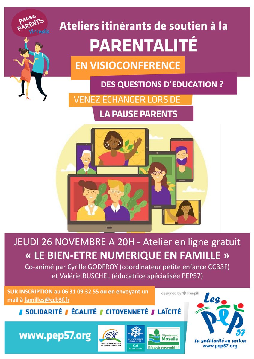 CyrilleGodfroy's tweet photo. Pause Parents virtuelle demain soir avec les @pep_57
"Le bien-être numérique en famille"
Inscription par mail à familles@ccb3f.fr pour recevoir le lien vers la visio #ccb3f #parentalité #écran https://t.co/jtDZlBDTaO