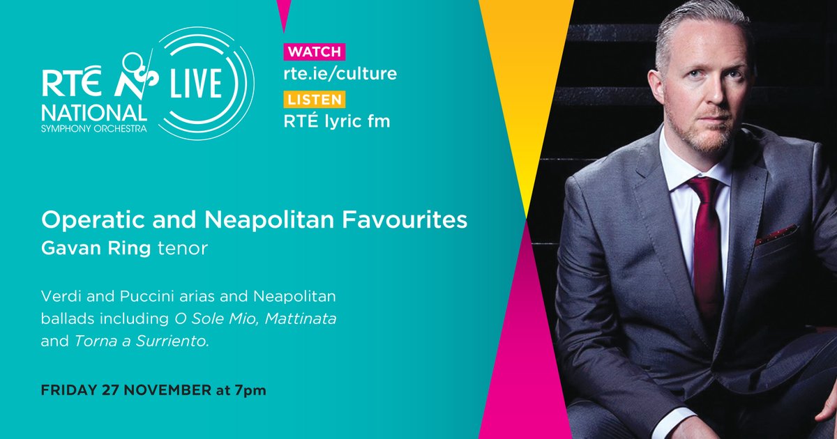 NSOrchestraIRL's tweet photo. This Friday, great declarations of love and glorious Neapolitan ballads with @GavanRing, the ‘lyric tenor carrying a potent ring’. (Opera). Prionnsías Ó Duinn makes a most welcome return to conduct. @RTE_Culture @RTElyricfm @rte https://t.co/XpoHJBxlvF