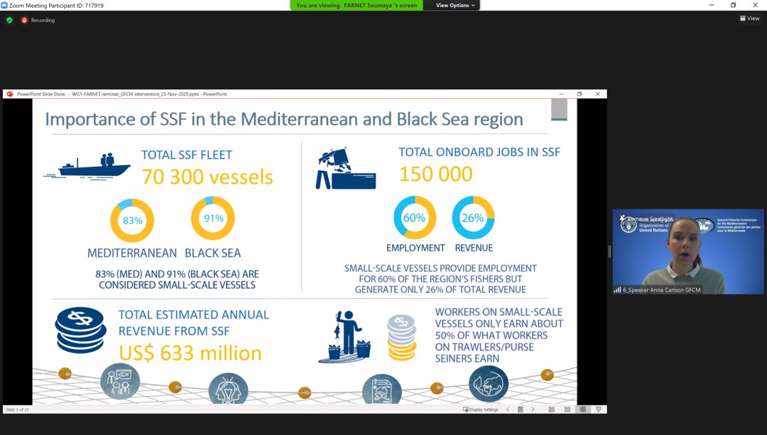 EU_FAMENET's tweet photo. First working group focuses on the Importance of small-scale fishers in the #Mediterranean &amp; #BlackSea. 

Introductory msg by Anna Carlsson, GFCM Secretariat, @FAO underlines Importance of small-scale fishers in the Mediterranean &amp; black sea. 

#FARNETMedBlackSea #FARNETseminar https://t.co/g6aw7az5wq