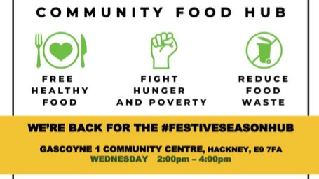 The weekly Festive Food Hub returns today!

🏠 Gasgoyne Community Centre, E9 7FA
⏰ 2pm - 4pm
🎄 Free food for collection, festive events + community cook ups!
🥳 All are welcome x 

Please RT for those who need it - #endchildfoodpoverty #fightholidayhunger #Christmas2020