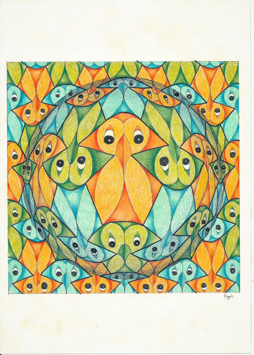 Regolo54's tweet photo. #tessellation #symmetry #geometry #handmade #vasarely #pastel #carandache #pablo #regolo54 #escher https://t.co/ggus07zTfb