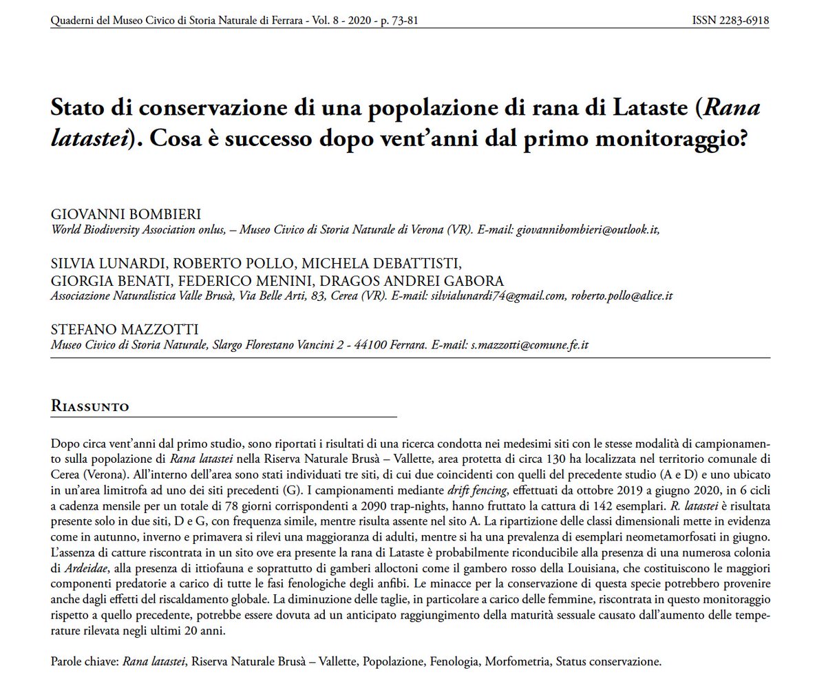 World Biodiversity Association Fresco Di Stampa Complimenti Al Socio Giovanni Bombieri E Gli Altri Autori Per Il Lavoro Svolto Pdf T Co Zehvkbvrv1 Biodiversita Conservazione Anfibi Rana Monitoraggio Ambiente Natura