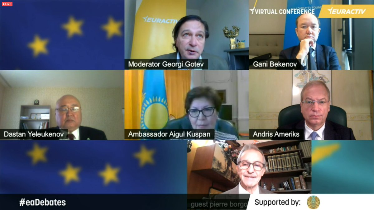 AigulKuspan's tweet photo. Interesting debate on challenges &amp; perspectives of KZ-EU relations being discussed right now at @EURACTIV panel. I want to thank MEP @AndrisAmeriks, Ambassador Yeleukenov, Dr.Borgoltz of FERRMED &amp; Mr.Bekenov for their valuable contribution https://t.co/ypXk341C6y