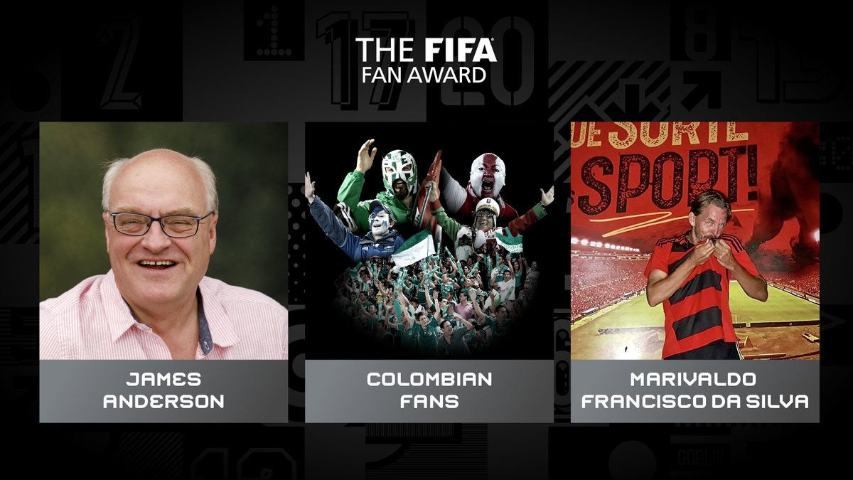 Forventer mestre Overdreven FIFA on Twitter: "🏆 Nominees: The FIFA Fan Award 🏴󠁧󠁢󠁳󠁣󠁴󠁿 James  Anderson 🇨🇴 Colombian fans 🇧🇷 Marivaldo Francisco da Silva #TheBest |  #FIFAFootballAwards 🗳️ VOTE NOW 👉 https://t.co/epxPberxBa  https://t.co/qRFgol0lOl" / Twitter