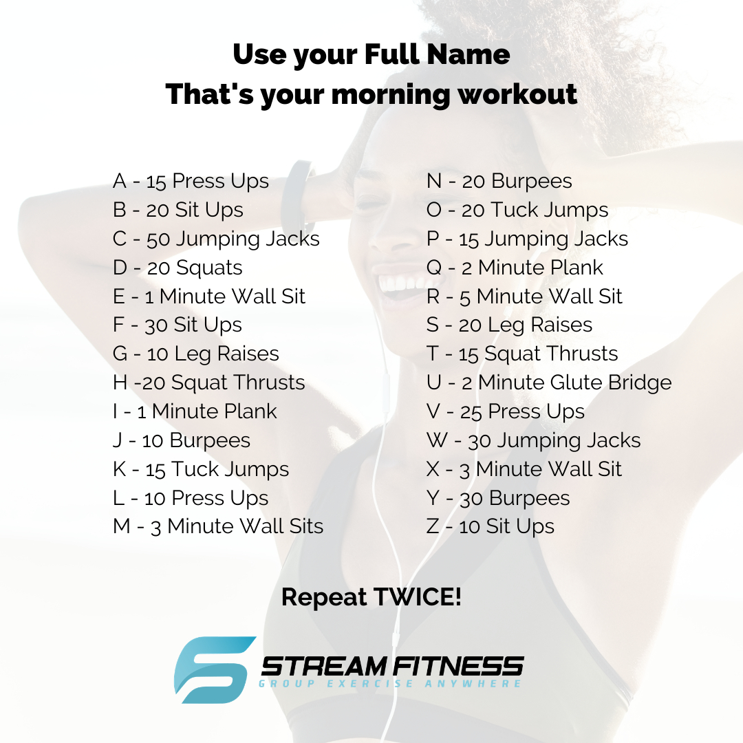 Morning Workout Challenge. Use your full name to determine your morning workout routine! Ready, steady, SWEAT!
.
#morningworkout #homeworkout #workoutchallenge #readysteadysweat #justforfun