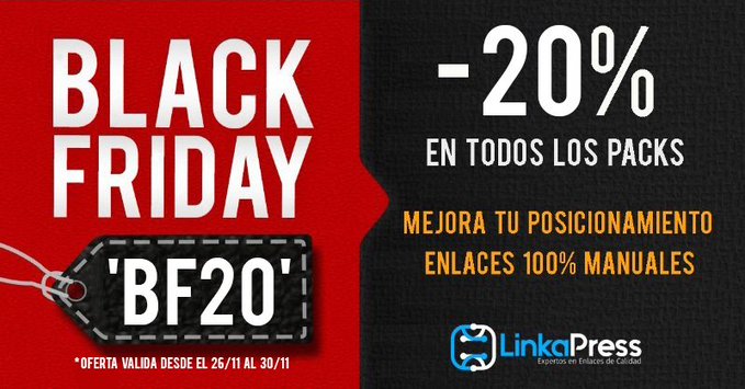 LinkaPress_'s tweet photo. 🔵¡ OFERTA ESPECIAL BLACK FRIDAY !🔵

🔥 Otro año más rompiendo el mercado 🔥

🏆 20% DESCUENTO EN TODOS NUESTROS PACKS 🏆

✅ CÓDIGO ➡ BF20 ⬅

🔗 https://t.co/oZlOvlbj3m  

*Válido desde el 25/11 hasta el 29/11 https://t.co/1V9BAyYuqn
