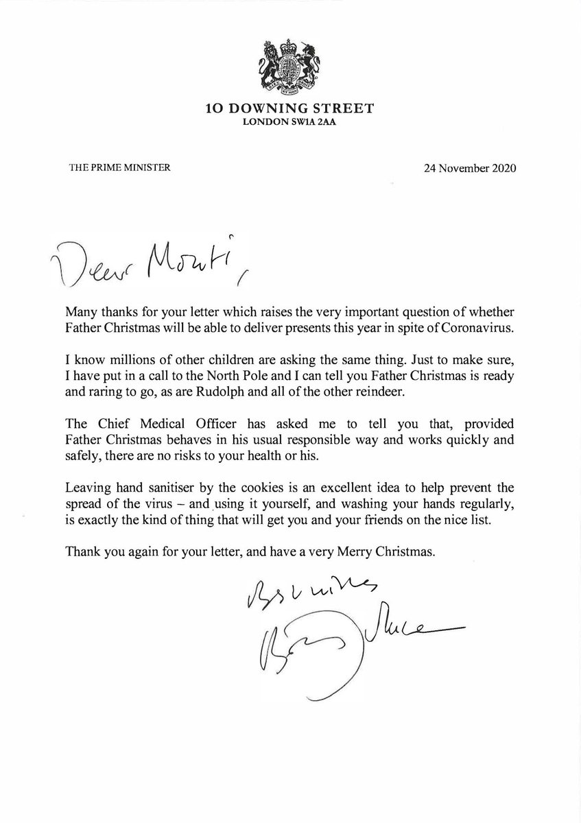 Monti (aged 8) wrote to me asking if Father Christmas will be able to deliver presents this year 🎅🎁🎄 I've had lots of letters about this, so I have spoken with experts and can assure you that Father Christmas will be packing his sleigh and delivering presents this Christmas!