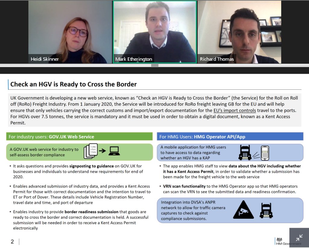 LogisticsUKNews's tweet image. The first agenda item is discussing GB to EU Haulage and in particular Kent Traffic Management. 

Speakers:

Heidi Skinner, @LogisticsUKNews

Richard Thomas, @transportgovuk 

Mark Etherington, Border and Protocol Delivery Group

#GetReadyForBrexit