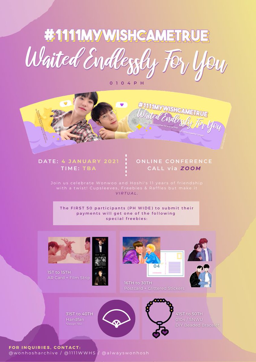 scoopseu's tweet photo. [HELP RT]

Waited Endlessly For You
 
#1111MyWishCameTrue CEB Chapter

💰 cupsleeve + freebies - P150 &amp; P60 (drinks not yet included)
🗓️ January 4, 2021 (Mon)~
📝 Details &amp; RSVP form:
https://t.co/PLVbM9fXsF

#WONWOO #HOSHI #호시 #원우 #원홋 #0104CEB #0104PH https://t.co/0PI9mieAlV